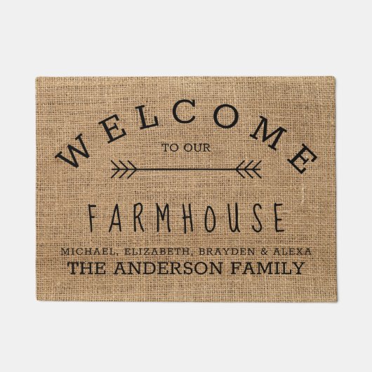 Rustikales Burlap Country Willkommen in unserem Ba Fußmatte (Vorderseite)