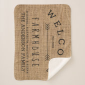 Rustikales Burlap Country Willkommen in unserem Ba Sherpadecke (Vorderseite)