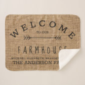 Rustikales Burlap Country Willkommen in unserem Ba Sherpadecke (Vorderseite (Horizontal))