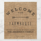 Rustikales Burlap Country Willkommen in unserem Ba Weinetikett (Einzelnes Label)