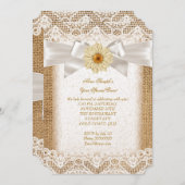 Rustikales Burlap Cream Lace, Gerbera Blume Bow 3 Einladung (Vorne/Hinten)