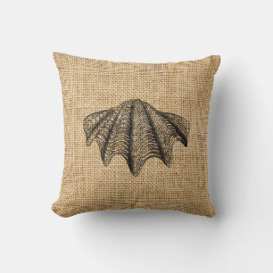 Rustikales Burlap Custom Seashells Throw Kissen