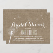 Rustikales Burlap Dandelion blühendes Brautparty Einladung (Vorne/Hinten)