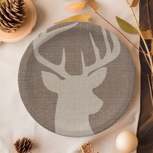 Rustikales Burlap Deer Buck | Pappteller