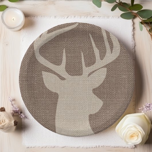 Rustikales Burlap Deer Buck | Pappteller