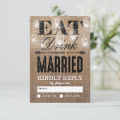 Rustikales Burlap Eat Drink und Verheiratet UAWG s RSVP Karte (Stehend Vorderseite)