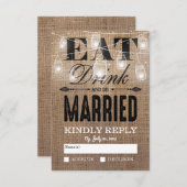 Rustikales Burlap Eat Drink und Verheiratet UAWG s RSVP Karte (Vorne/Hinten)