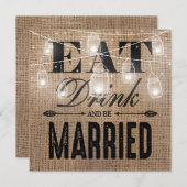 Rustikales Burlap Eat Drink Verheiratete Probe Abe Einladung (Vorne/Hinten)