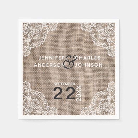 Rustikales Burlap-Fabric Lace | Napkins Serviette (Vorderseite)