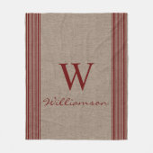 Rustikales Burlap Farmhouse Ticking Strip Monogram Fleecedecke (Vorderseite)