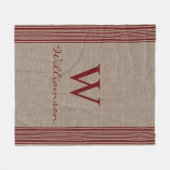 Rustikales Burlap Farmhouse Ticking Strip Monogram Fleecedecke (Vorderseite (Horizontal))
