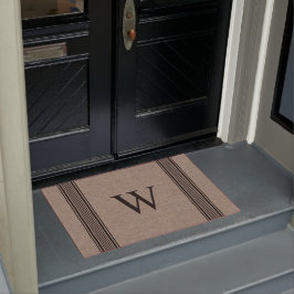 Rustikales Burlap Farmhouse Ticking Strip Monogram Fußmatte