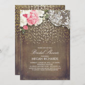 Rustikales Burlap Floral Lace Brautparty Einladung (Vorne/Hinten)