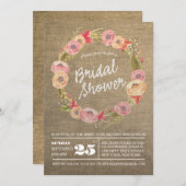 Rustikales Burlap Floral Wreath Brautparty Einladu Einladung (Vorne/Hinten)