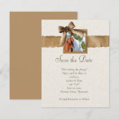 Rustikales Burlap-Foto Save the Date Einladung (Vorne/Hinten)