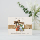 Rustikales Burlap-Foto Save the Date Postkarte (Stehend Vorderseite)