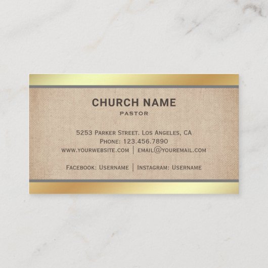 Rustikales Burlap Gold Foil Jesus Christus Kreuzpa Visitenkarte (Rückseite)