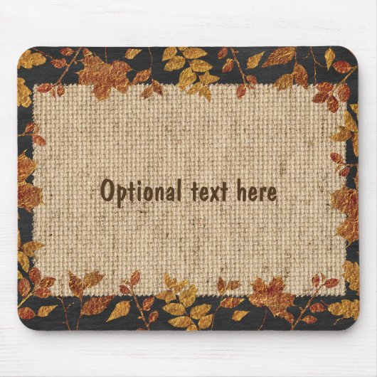 Rustikales Burlap Herbst Golden Tone Blätter Mousepad (Vorne)