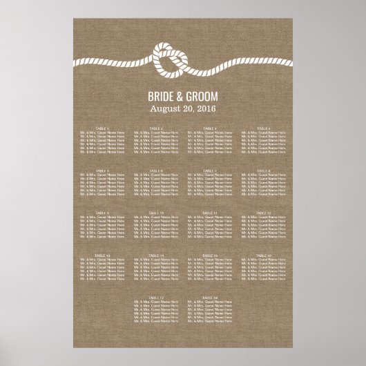 Rustikales Burlap Knoten 18 Tische Hochzeitstabell Poster (Vorne)