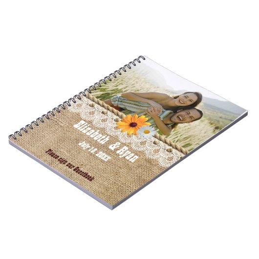 Rustikales Burlap, Lace and Rope, Wedelgast anmeld Notizblock (Linke Seite)