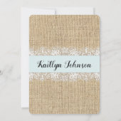 Rustikales Burlap Lace Blue Baby Duschtablettensch Einladung (Rückseite)