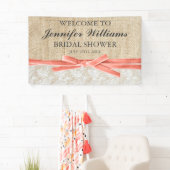 Rustikales Burlap Lace Corner Ribbon Brautparty Banner (Insitu)
