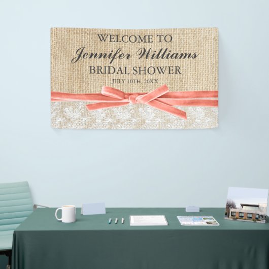Rustikales Burlap Lace Corner Ribbon Brautparty Banner (Messeveranstaltung)