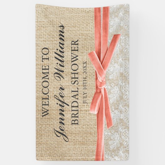 Rustikales Burlap Lace Corner Ribbon Brautparty Banner (Vertikal)