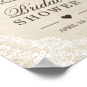 Rustikales Burlap Lace Floral Brautparty Zeichen Poster (Ecke)