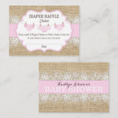 Rustikales Burlap Lace Pink Girl Diaper Raffel Tic Begleitkarte (Vorne/Hinten)