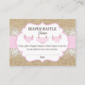 Rustikales Burlap Lace Pink Girl Diaper Raffel Tic Begleitkarte (Vorderseite)