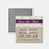Rustikales Burlap Lace Plum Speichern Sie das Date Magnet (Vorderseite/Rückseite)
