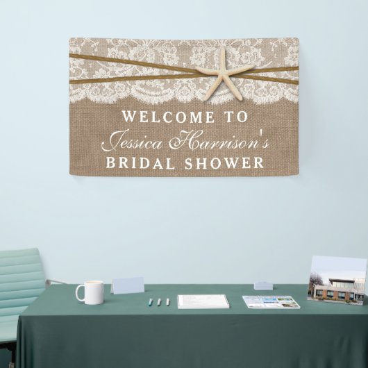 Rustikales Burlap, Lace & Starfish Beach Brautpart Banner (Messeveranstaltung)
