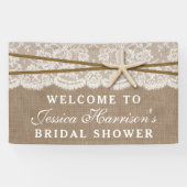 Rustikales Burlap, Lace & Starfish Beach Brautpart Banner (Horizontal)