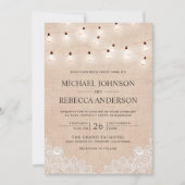 Rustikales Burlap Lace String Lights Foto Hochzeit Einladung (Vorderseite)