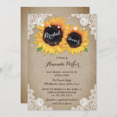 Rustikales Burlap Lace Sunflower Brautparty Einladung (Vorne/Hinten)