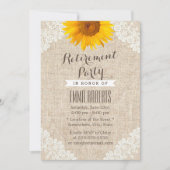 Rustikales Burlap & Lace Sunflower Rentirement Par Einladung (Vorderseite)