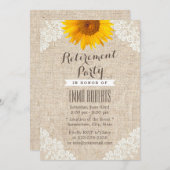 Rustikales Burlap & Lace Sunflower Rentirement Par Einladung (Vorne/Hinten)