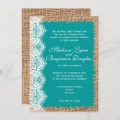 Rustikales Burlap Lace Turquoise Hochzeit Einladun Einladung (Vorne/Hinten)