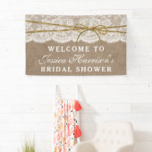 Rustikales Burlap, Lace & Twine Bow Brautparty Banner (Insitu)