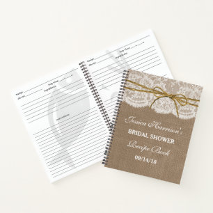 Rustikales Burlap Lace Twine Bow Brautparty Rezept Notizbuch