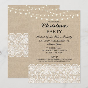 Rustikales Burlap Lace Weihnachtsfest Party Einladung