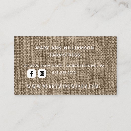 Rustikales Burlap Laurel Mit Monogramm Visitenkarte (Rückseite)