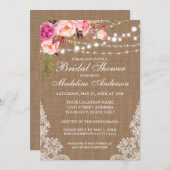 Rustikales Burlap Lights Lace Floral Brautparty Einladung (Vorne/Hinten)