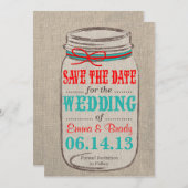 Rustikales Burlap & Mason Jar Wedding retten das D Save The Date (Vorne/Hinten)