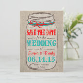 Rustikales Burlap & Mason Jar Wedding retten das D Save The Date (Stehend Vorderseite)