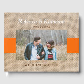 Rustikales Burlap Orange Foto Wedding Gästebuch (Vorderseite)