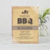 Rustikales Burlap Pig Roast GRILLEN Probe Dinner Einladung (Stehend Vorderseite)