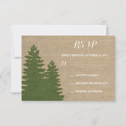 Rustikales Burlap Pine Trees Winter Wedding UAWG RSVP Karte (Vorderseite)