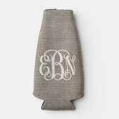 Rustikales Burlap Preppy Script Monogram Flaschenkühler (Vorderseite)